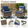 MRUAKA 3 Pieces Patio Furniture Set, Outdoor Swivel Gliders Rocker, Wicker Patio Bistro Set w Rattan Rocking Chair, Glass Top Side Table Thickened Cushions for Porch Deck Backyard (Navy)