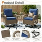 MRUAKA 3 Pieces Patio Furniture Set, Outdoor Swivel Gliders Rocker, Wicker Patio Bistro Set w Rattan Rocking Chair, Glass Top Side Table Thickened Cushions for Porch Deck Backyard (Navy)