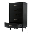 Dranite 5-Drawer Dresser Chest, Modern Storage Cabinet with Metal Legs and Gold Handles, Ash Wood Finish