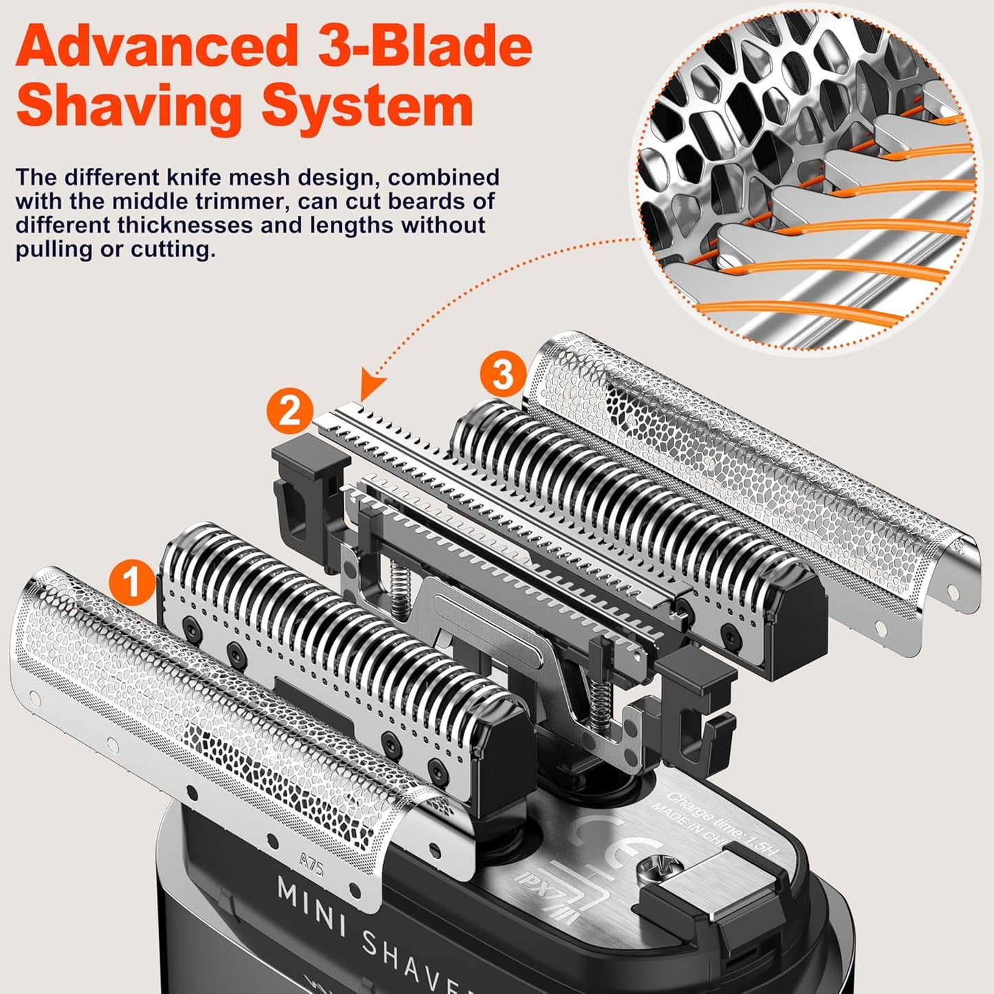 Electric Foil Shavers for Men, Rechargeable Mini Electric Razor with IPX7 Waterproof for Travel & Home, Gray