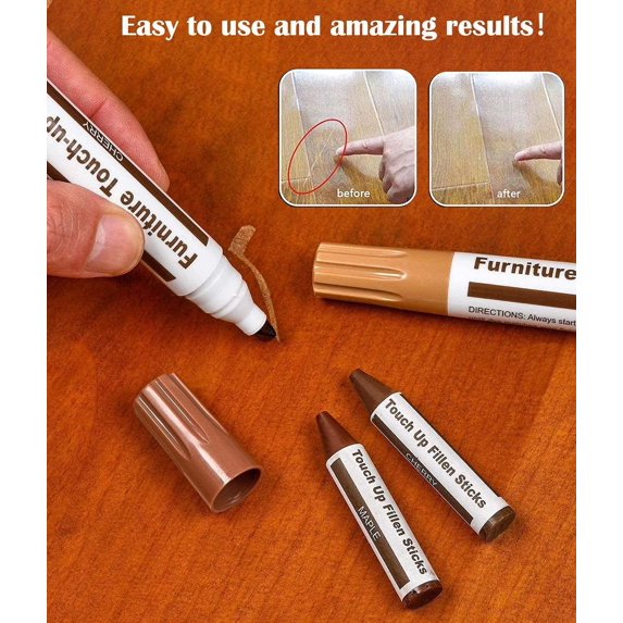Furniture Repair Kit Wood Markers - Set of 12 - Markers and Wax Sticks with Sharpener Kit