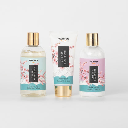 Poamcn Bath and Body Gift Set,Home Spa Gift Set for Women,Japanese Cherry Blossom Scent,3 Piece Set