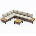 MRUAKA L Shaped Conversation Sectional Sofa Set with Coffee Table, 7 Pieces Patio Furniture Seating Group with Side Table for Backyard Garden, Beige Grey