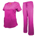 M&M SCRUBS Women's Ultra Soft Stretch Drop-Neck 2 Pocket Scrub Top and Pants 82009200 (Hot Pink, Medium)