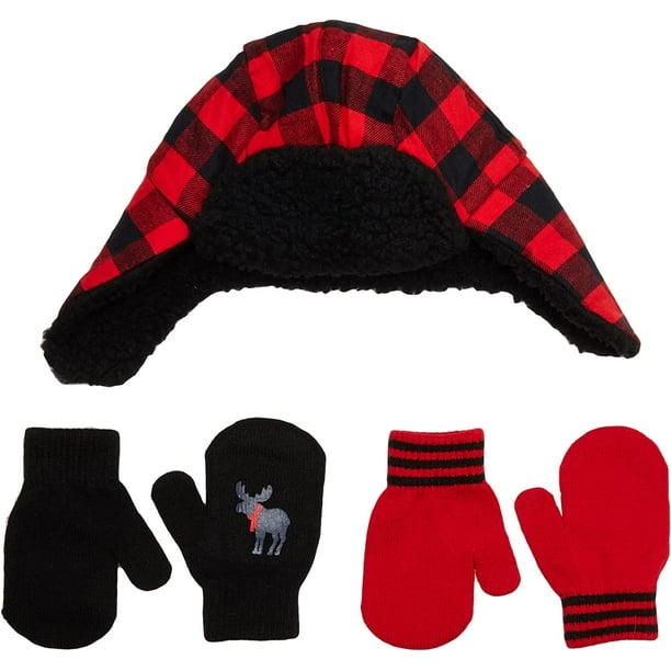 Lavinya Toddlers And Baby Boys' Hat And Mitten Set-Red