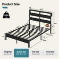 Bestier Queen Size Platform Bed Frame with Storage Headboard, LED Lights & USB Charging Station, Metal Bed Frame Black