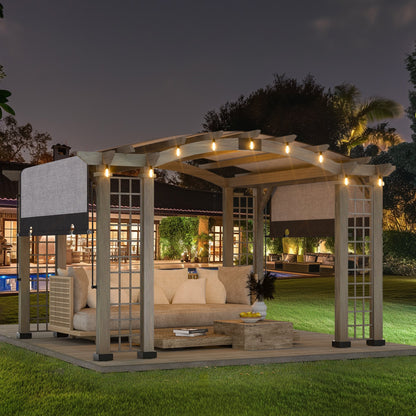 Modern Shade Outdoor Pergola 12' x 14', Patio Pergola with Arched Roof Design, All Aluminum Gazebo with Durable Canvas for patio, Backyard, Deck, Lawn, Wood-Looking