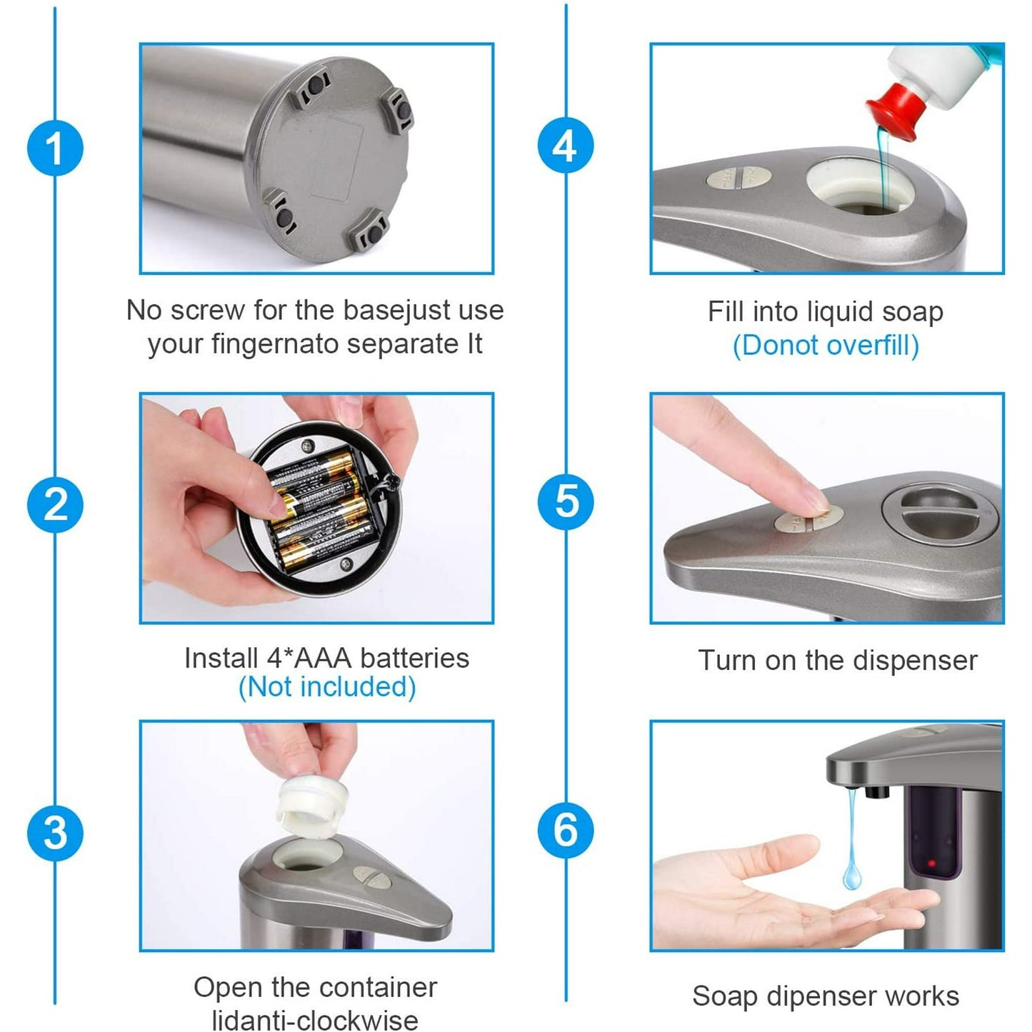 Soap Dispenser, Touchless Automatic Soap Dispenser Stainless Steel Infrared Sensor, Adjustable Hands-Free Soap Dispenser Suitable for Bathroom Kitchen