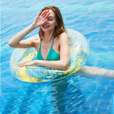 Gara Inflatable Swim Ring, Pool Ring Floating Pool Tube, Glitter Pool Swim Tube Ring for Kids, Adults, Yellow Sequins Glitter Pool Float for Beach Lake - 36 Inch