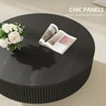 Gelloan 31.5" Round Fluted Coffee Table, Modern Wood Circle Coffee Table, Veneer Handcrafted Relief Tea Table for Living Room,Black