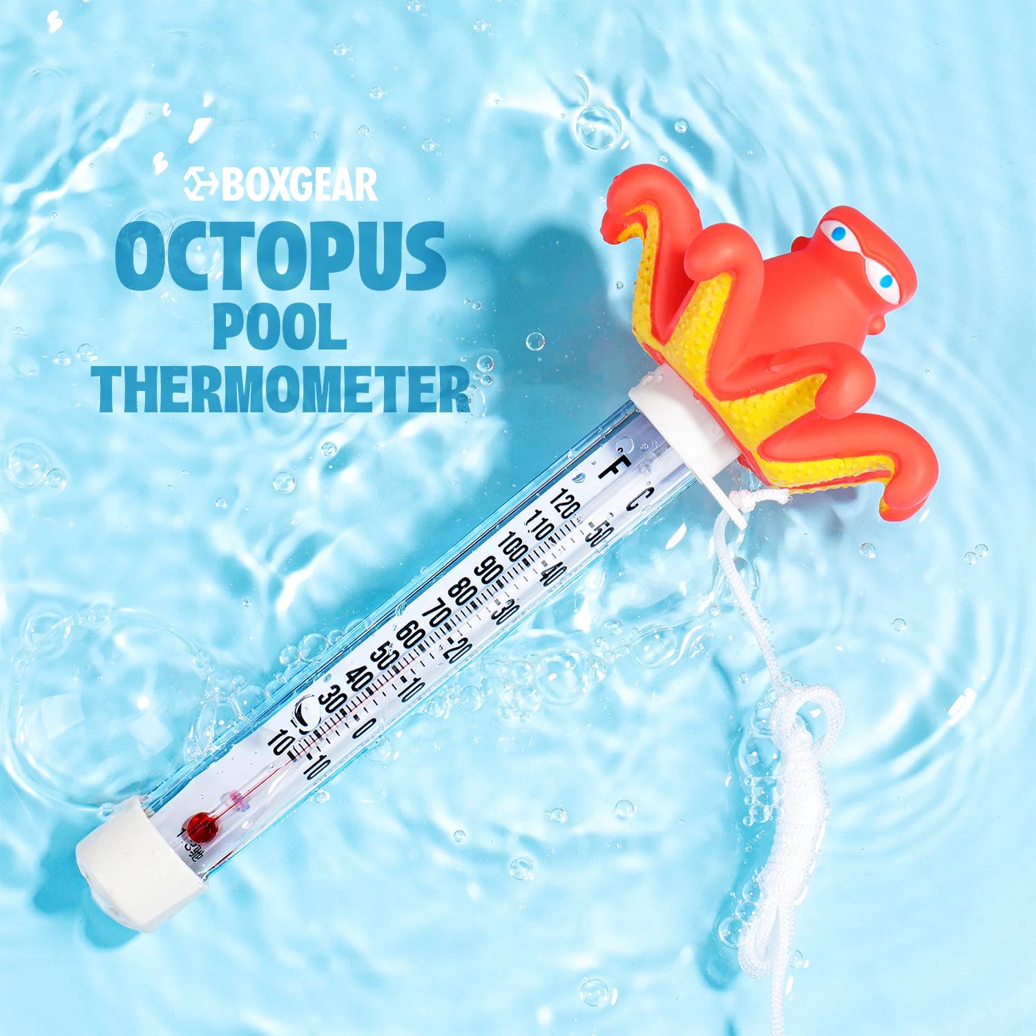 Boxgear Octopus Floating Pool Thermometer - Aquarium Thermometer Water Temperature from -10 to 50°C - Shatter Proof Pool Thermometer Floater with Tether for Outdoor & Indoor Swimming Pools, Ponds