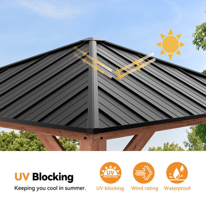 Modern Shade 10'x 10'Outdoor Cedar Wood Hardtop Gazebo with Galvanized Steel Roof for Patio or Backyard