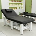 Stationary Massage Table Folding Bed with Backrest for Treatment Table Physical Therapy Table Spa Facial Bed, Metal Frame PU Leather, 30.5'' Wide × 75'' Long - Black