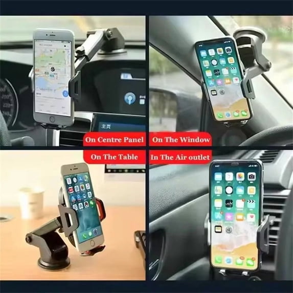 2-in-1 Car Phone Holder — Long-Arm Suction Cup Mount for Dashboard, Windshield & Air Vent