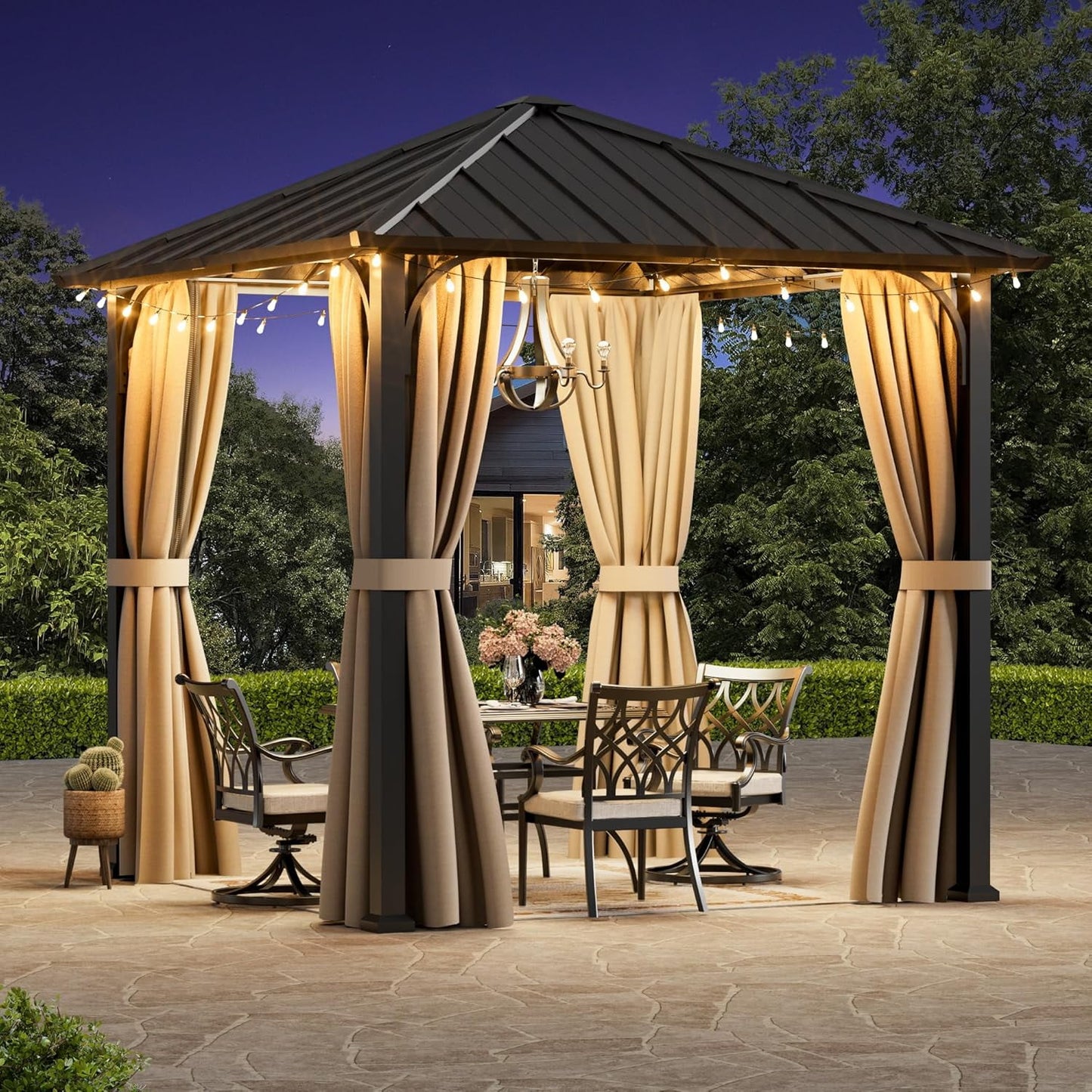 Modern Shade 8'x8' Hardtop Gazebo with Steel Roof & Curtains,All-Weather Metal Pavilion for Patio,Backyard