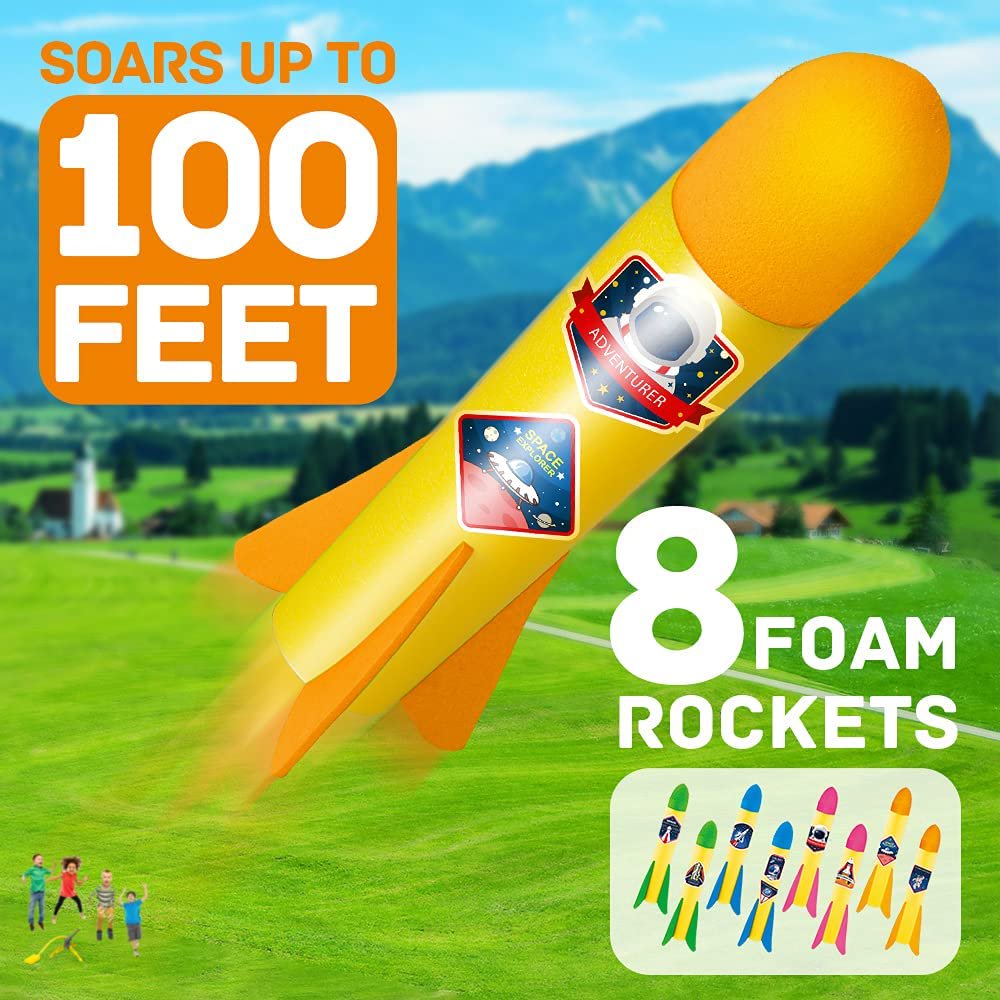 Terra Rocket Air Launch Toy for Kids Age of 3, 4, 5, 6, 7, 8+ Years Old Boys, Girls, 2 Pack Stomp Launchers & 8 Colorful Foam Rockets, Fun Outdoor Game, Ideal Xmas Birthday Gift