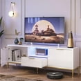 Bestier 55" LED TV Stand for TVs up to 60" Modern High Gloss Entertainment Center with Drawers Cabinets Fluted TV Console, White & Gold