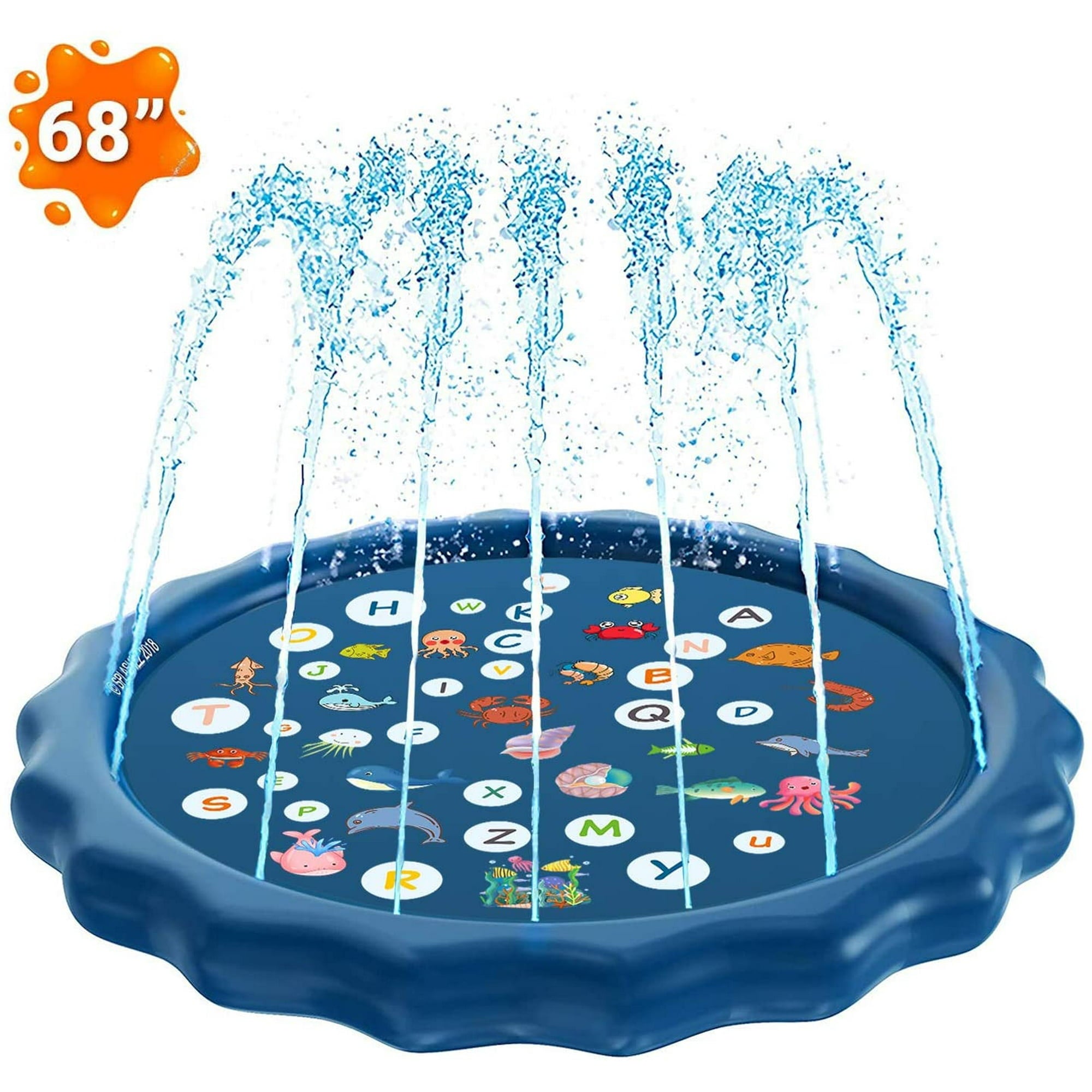 Victoria 68" Sprinkler Splash Pad for Kids, Inflatable Outdoor Water Mat Toys Wading Swimming Pool, Kiddie Summer Toys for 1-12 Years Old Children Toddler- Blue