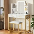 Bestier Makeup Vanity Set with Mirror and Lights, Vanity Desk with Drawers, Power Outlet & Cushioned Stool, Vanity Table for Bedroom, White