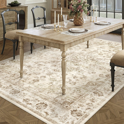 WIPONKEN 8x10 Area Rugs for Living Room Bedroom Dining Room Office Farmhouse, Machine Washable Non Slip Vintage Persia Rug Beige