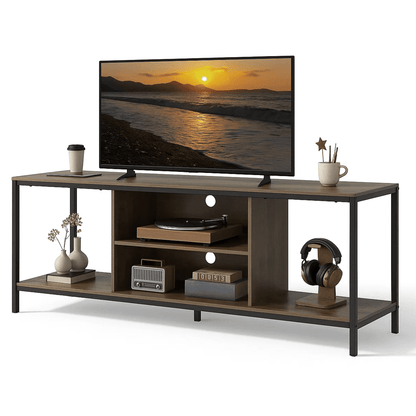 Dowellia Mid-Century Wooden TV Stand for TVs up to 60" with Open Storage Shelves and Metal Frame - Retro