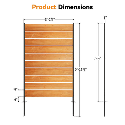 Modern Shade 5ft H x 3.3ft W No-Dig Wood Privacy Fence Panel, Outdoor Screen for Patio/Deck