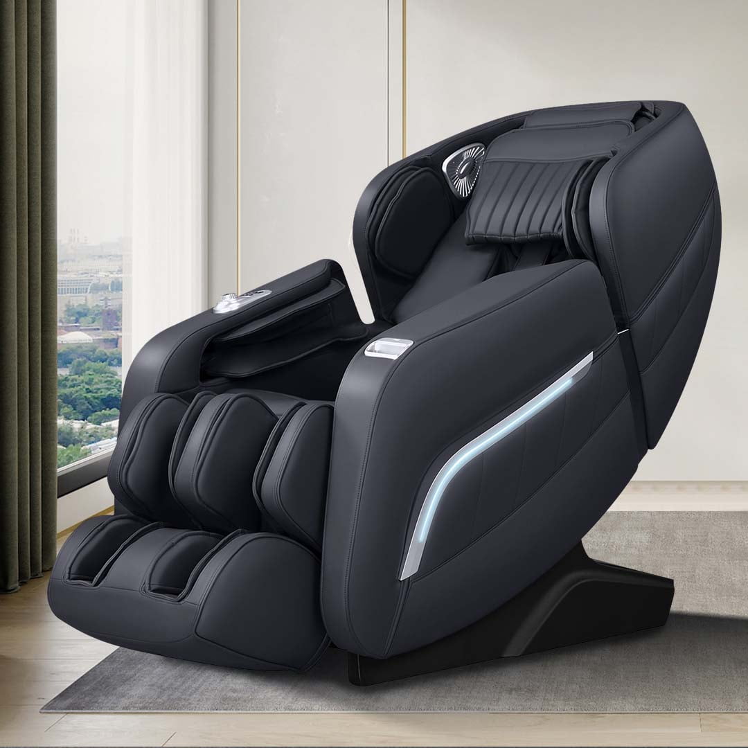 Full Body Zero Gravity Massage Chair with Yoga Stretching, Voice Control, SL Track, Foot Rollers, Airbags, Heating, and Bluetooth - Black