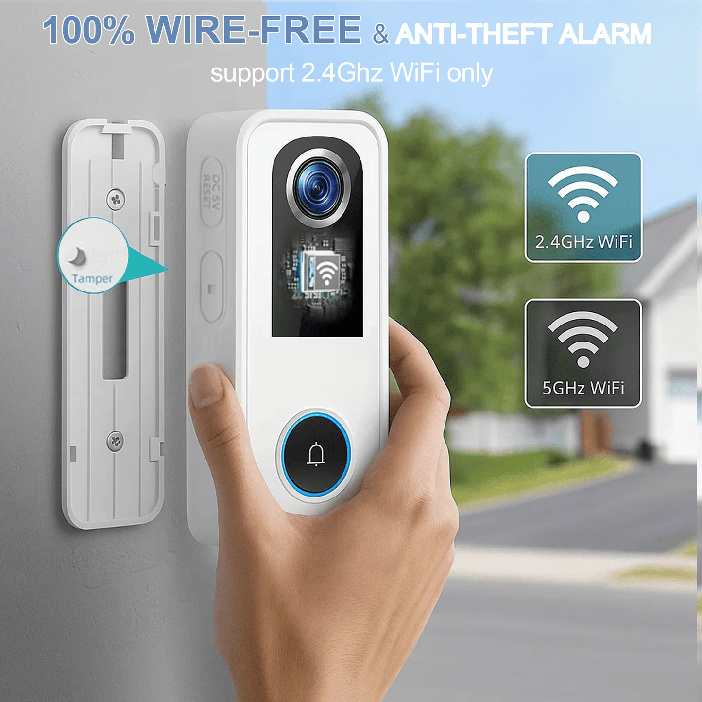2K Wireless Video Doorbell with Chime, AI Human Detection, 2-Way Talk, Voice Changer, Night Vision, Weatherproof, SD/Cloud Storage, No Monthly Fee