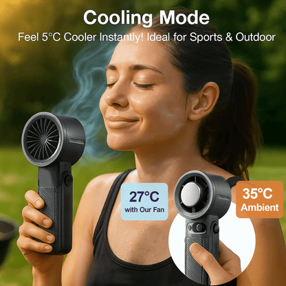 Portable Handheld Turbo Fan with Ice Cooler Technology – 199-Speed High-Speed Cooling Fan Up to 44 Working Hours Type-C Fast Charge Ultra-Quiet & Lightweight, Gray