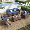 ELPOSUN Patio Furniture 7 Pieces Wicker Outdoor Sectional Sofa Sets, Rattan Conversation Set with Storage Table, Swivel Chairs for Backyard, Pool, Navy（Include Waterproof Covers ）