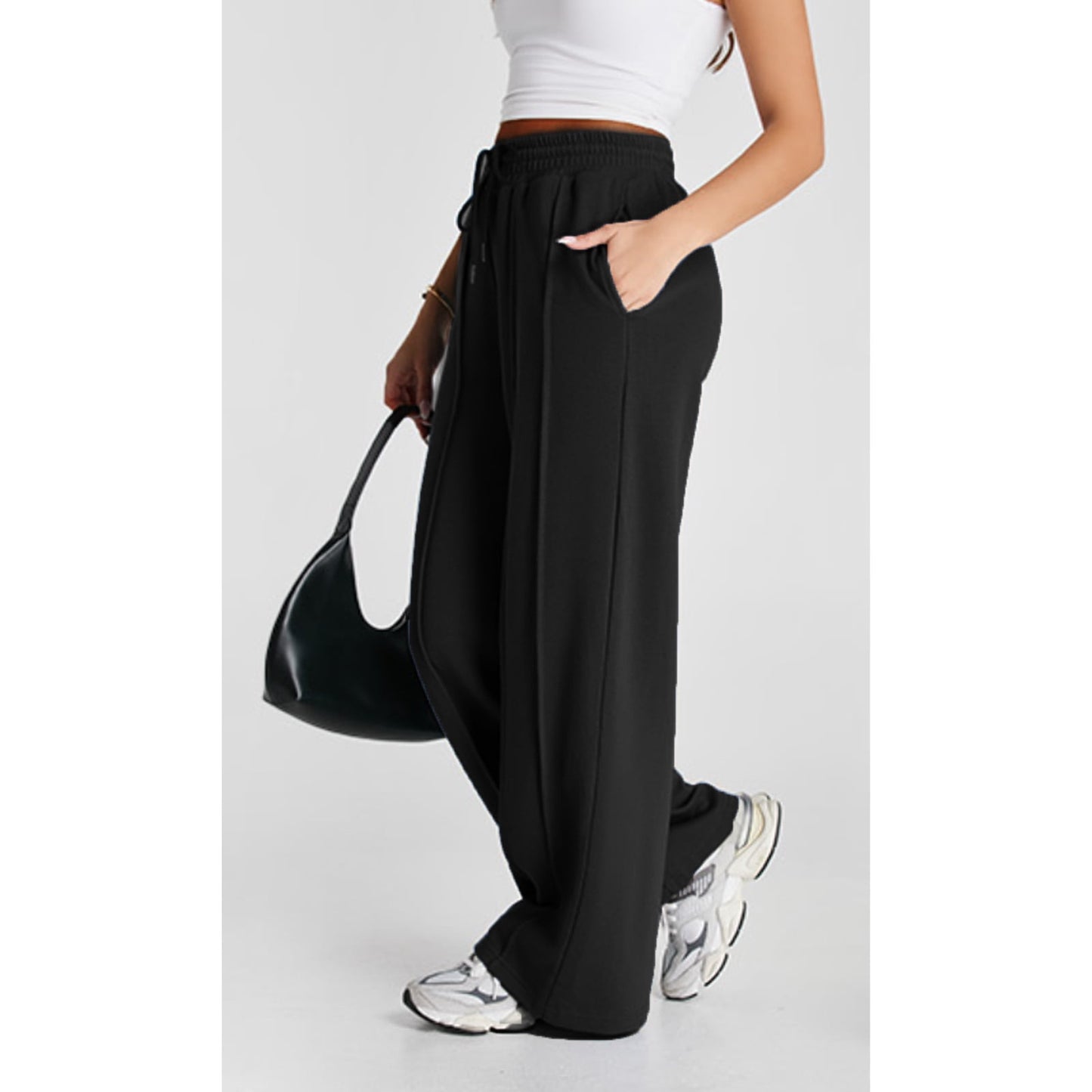 SOMER Yoga Sweatpants High Waisted for Women Elastic Elevated Seams Wide Leg Drawstring Loose Joggers Long Pants with Pockets