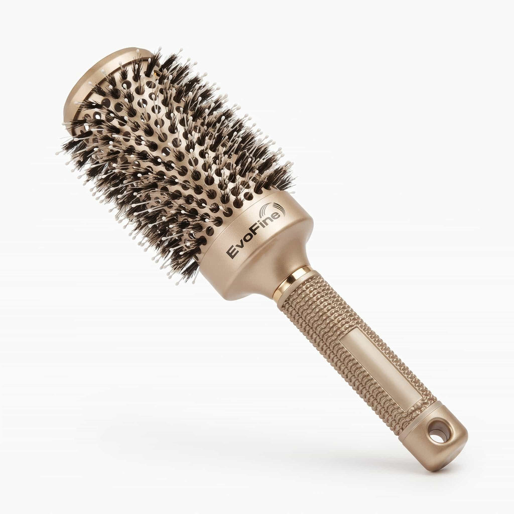 EvoFine Boar Bristle Round Brush with Ceramic Ionic Barrel – Blow Drying & Styling Hair Brush for Volume, Smoothness & Shine, All Hair Types, Gold