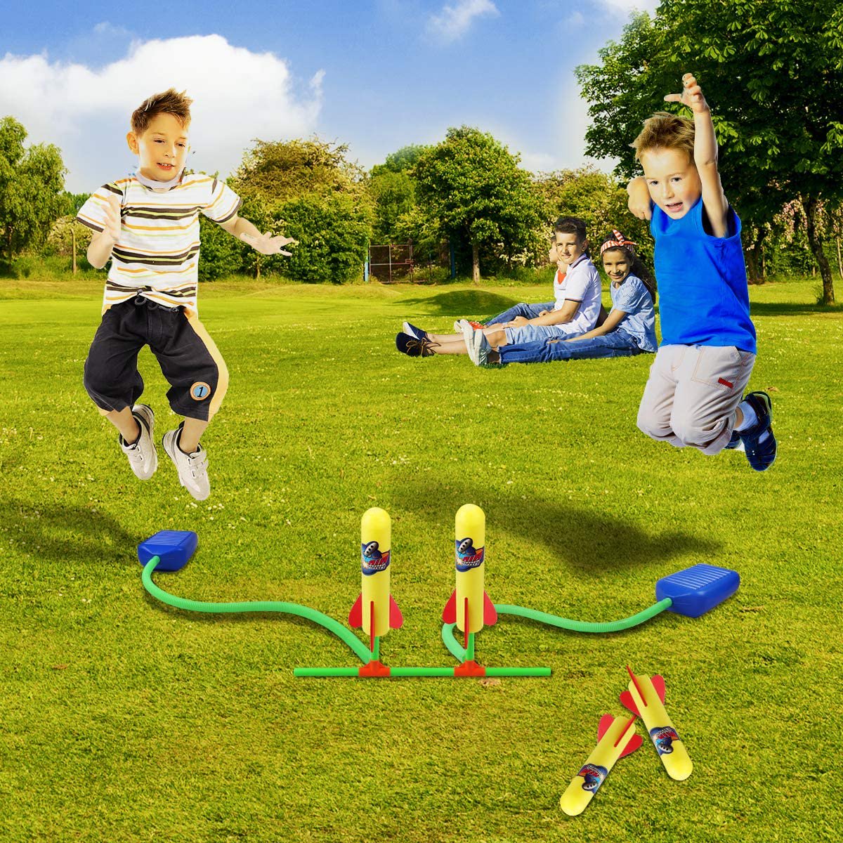 Terra Dueling Rockets Launcher Toys for Kids, 4 Foam and 2 LED Rockets, Summer Outdoor Games Toys, Easter Basket Stuffers Birthday Gifts for Toddlers Boys Girls Age 3 4 5+ (Soars Up to 100 Ft)