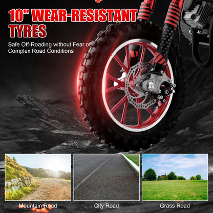 Ktoebyco 49cc Kids Dirt Bike, Gasoline Powered 2-Stroke Mini Motorcycle, 1-Seater, 1.5L Fuel Capacity, Red