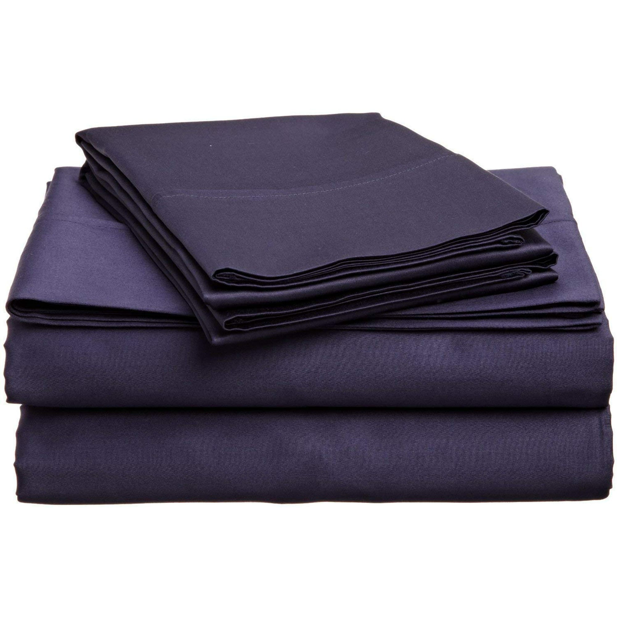 600 Thread Count Sleeper Sofa Bed Sheet Set - Egyptian Cotton 4-PCs Queen Sofa Navy Blue Solid Fit Up To 8" inches Deep Pocket