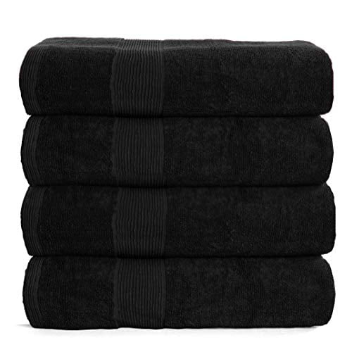 BELIZZI HOME 4 Pack Bath Towel Set 27x54, 100% Ring Spun Cotton, Ultra Soft Highly Absorbent Machine Washable Hotel Spa Quality Bath Towels for Bathroom, 4 Bath Towels Black