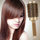 Nano Thermal Ceramic & Ionic Round Barrel Hair Brush Large Round Hair Brush with Boar Bristle 3.3 inch, for Hair Drying, Styling, Curling, Adding Hair Volume and Shine, Gold Brown Men,Woman (3.3 inch)