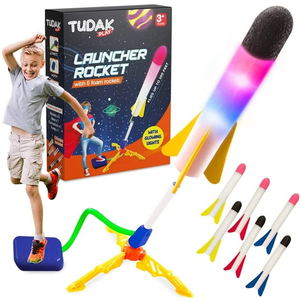 Terra Light Up Toy Rocket Launcher for Kids| Outdoor Backyard STEM Rocket Launch for Boys & Girls | This Rocket Soars Up Too 100 Feet in The Air | Includes 6 Colorful Flashing Foam Rockets | Ages 3+