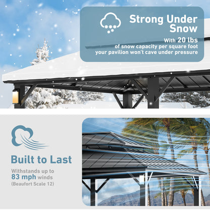 FONA 12'x20' Hardtop Gazebo with Steel Roof,Lights,Mosquito Netting & Hooks,Black