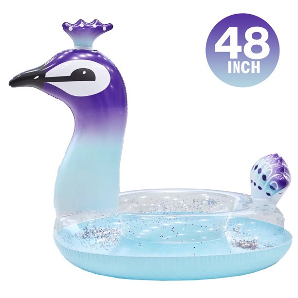 Iric Glitter Pool Float Inflatable Swimming Pool Peacock Designed with Fast Valves Summer Fun Beach Party Lounge Raft Decorative Water Toys for Kids | 48 Inch