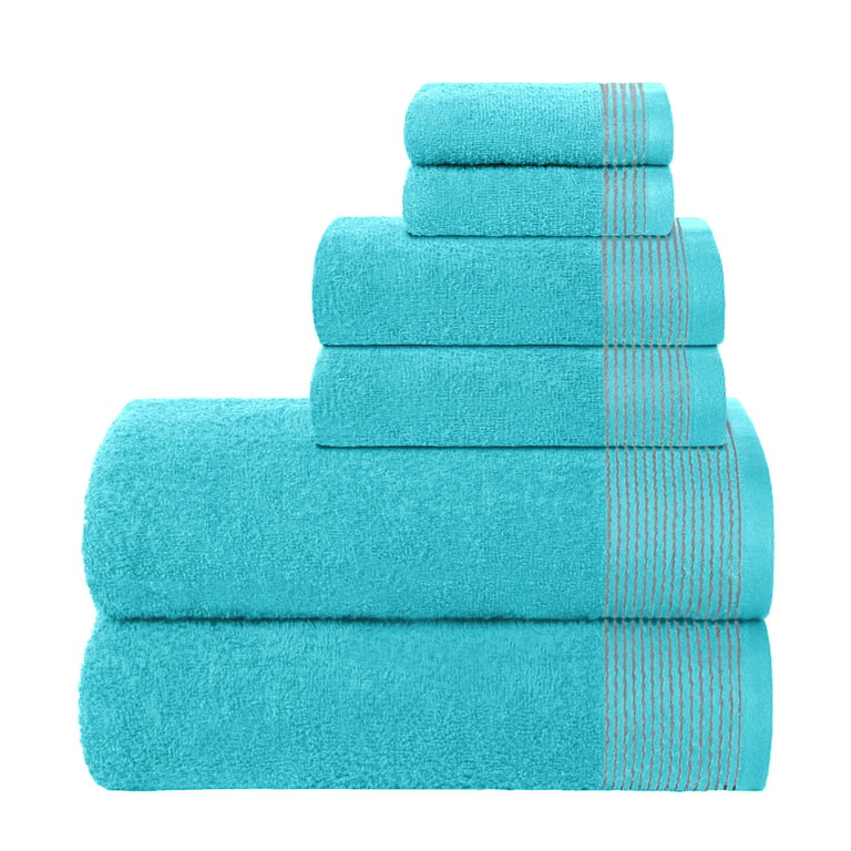 GLAMBURG Ultra Soft 6 Pack Cotton Towel Set, Contains 2 Bath Towels 28x55 inch, 2 Hand Towels 16x24 inch & 2 Wash Coths 12x12 inch, Compact Lightweight Quickdry Towel Set for Everyday use - Turquoise