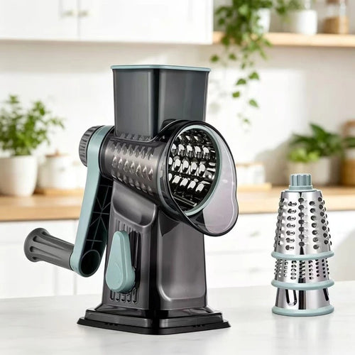 3-in-1 Rotary Cheese Grater – Manual Vegetable Slicer &  Nut Grinder