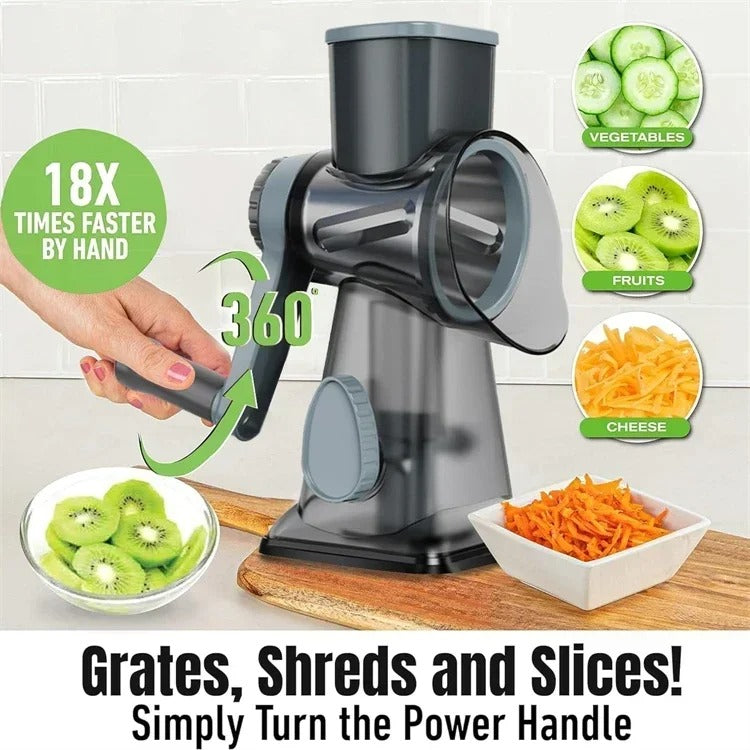 3-in-1 Rotary Cheese Grater – Manual Vegetable Slicer &  Nut Grinder