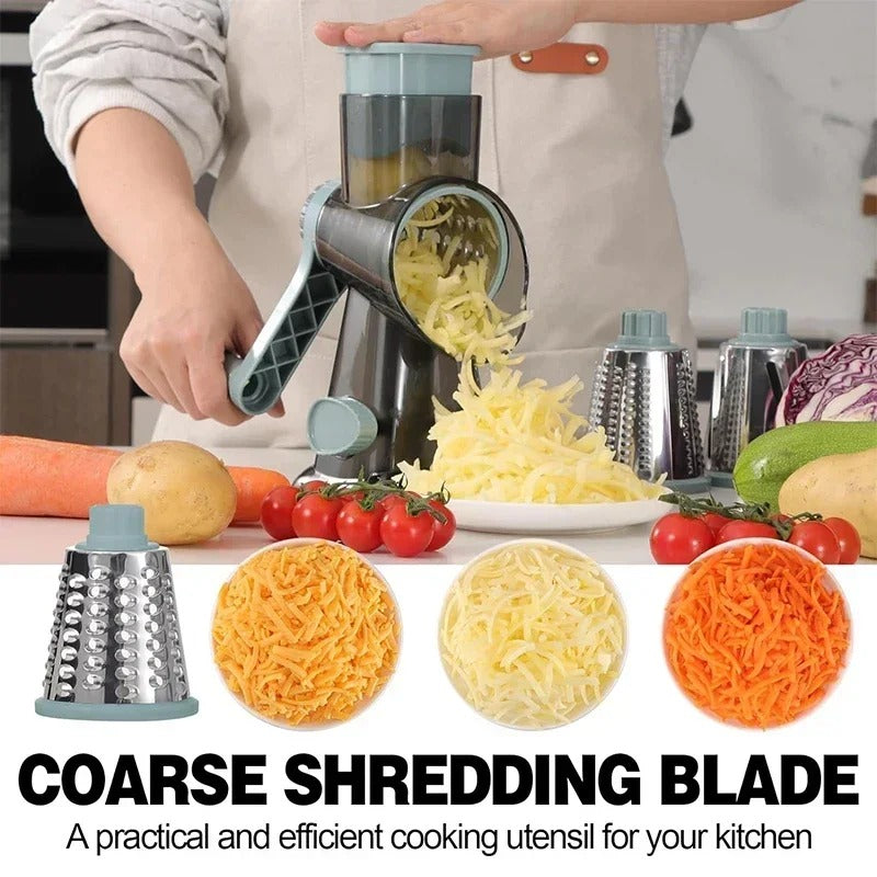 3-in-1 Rotary Cheese Grater – Manual Vegetable Slicer &  Nut Grinder