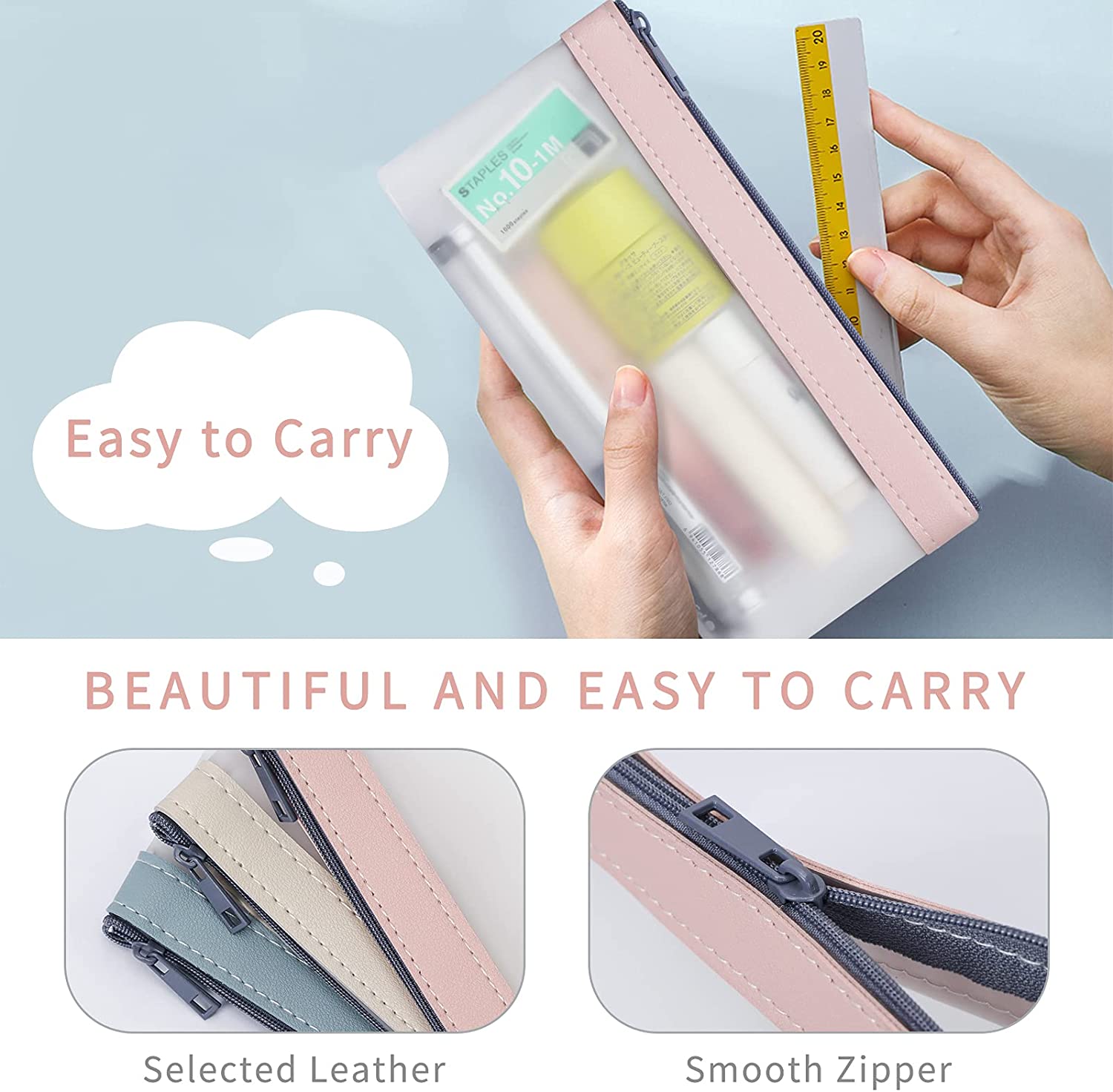 3 Pcs Pencil Case Set, Clear Pencil Pouches, TPU Zipper Pen Case Bag Pencil Storage Pouch, Makeup Bag for Women