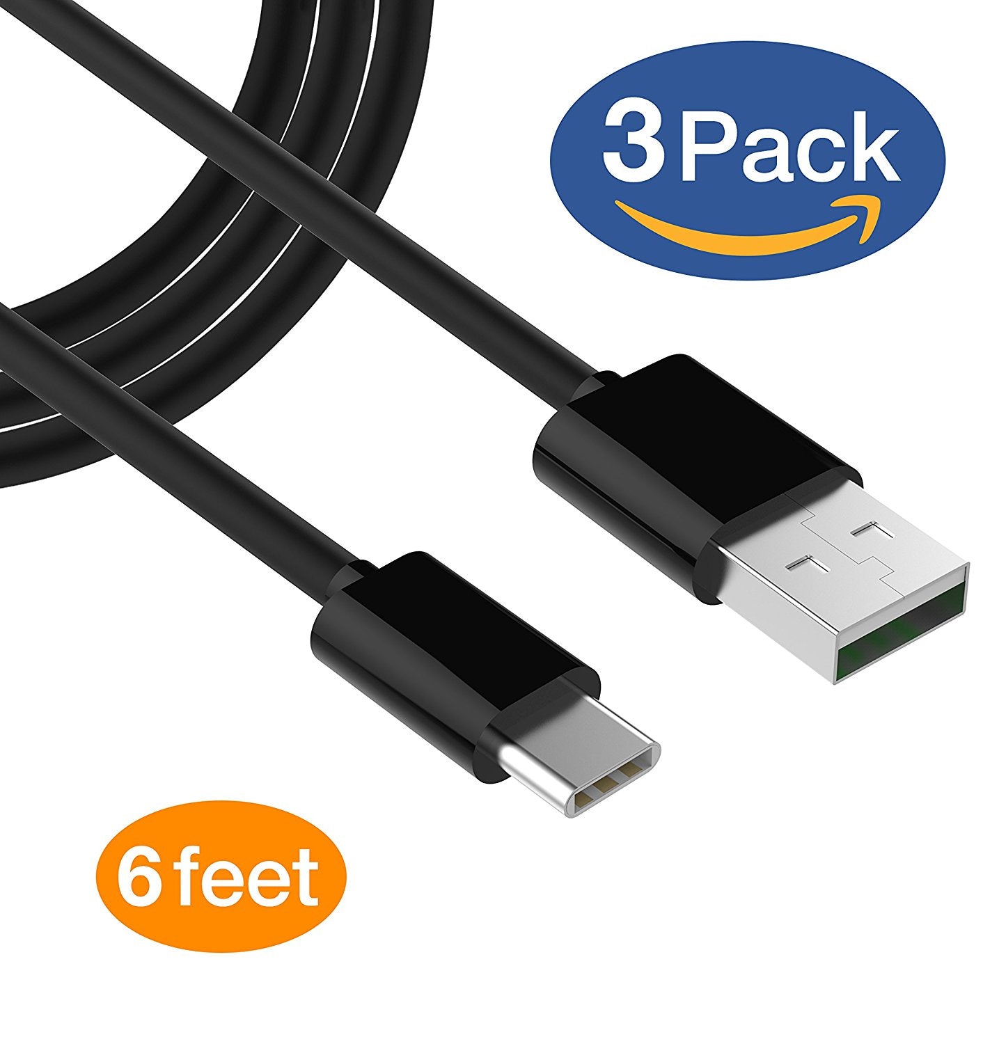 USB Type C Cable 3 ft Fast Charger Charging Cable Cord Compatible with any USB-C enabled device. Pack of 3