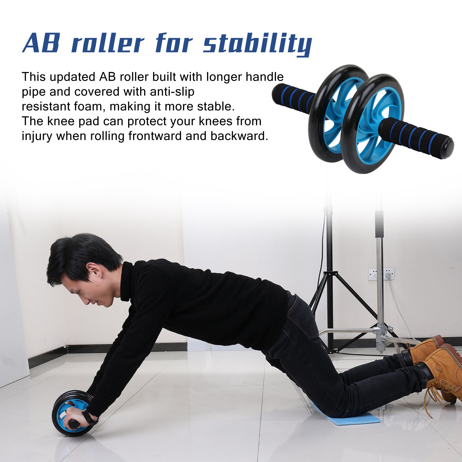 5-in-1 AB Wheel Roller Kit Abdominal Press Wheel Pro with Push-UP Bar Jump Rope and Knee Pad Home Workout Equipment