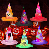 EvoFine Halloween Glowing Witch Hats, 6Pcs Hanging String Lights Decorations for Indoor & Outdoor 10LED 3.7Ft/Piece Battery Operated Color LED for Patio Yard Tree Party Decor (6 Style Pattern)