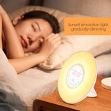 Sunrise Alarm Clock, Smart Wake up 7 Colored Led Lights Sleep Aid Digital Alarm Clock with Sunset Simulation and FM Radio