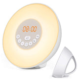 Sunrise Alarm Clock, Smart Wake up 7 Colored Led Lights Sleep Aid Digital Alarm Clock with Sunset Simulation and FM Radio Clock